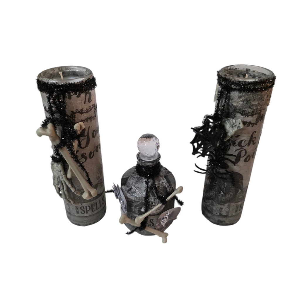 Hand Crafted Halloween Candle Poison Bottle Set